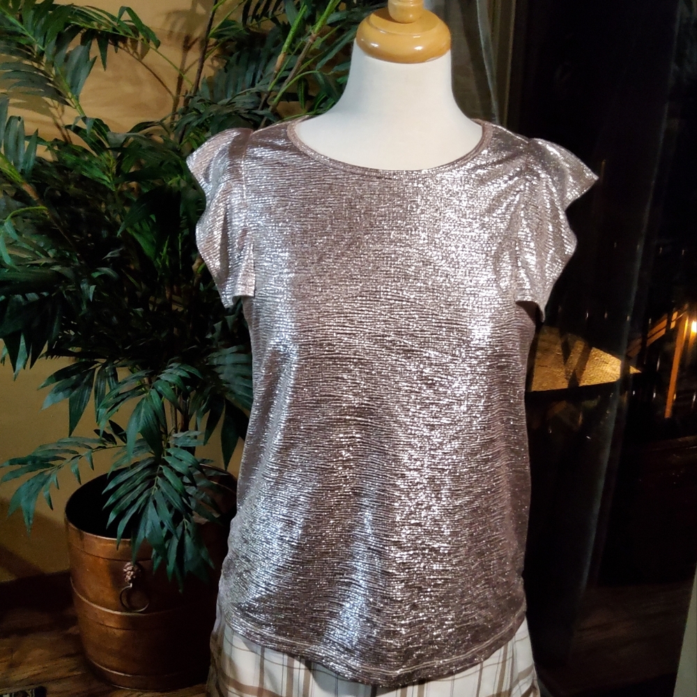 Glamorous Metallic Ruffle Sleeve Top - Picture 2 of 7